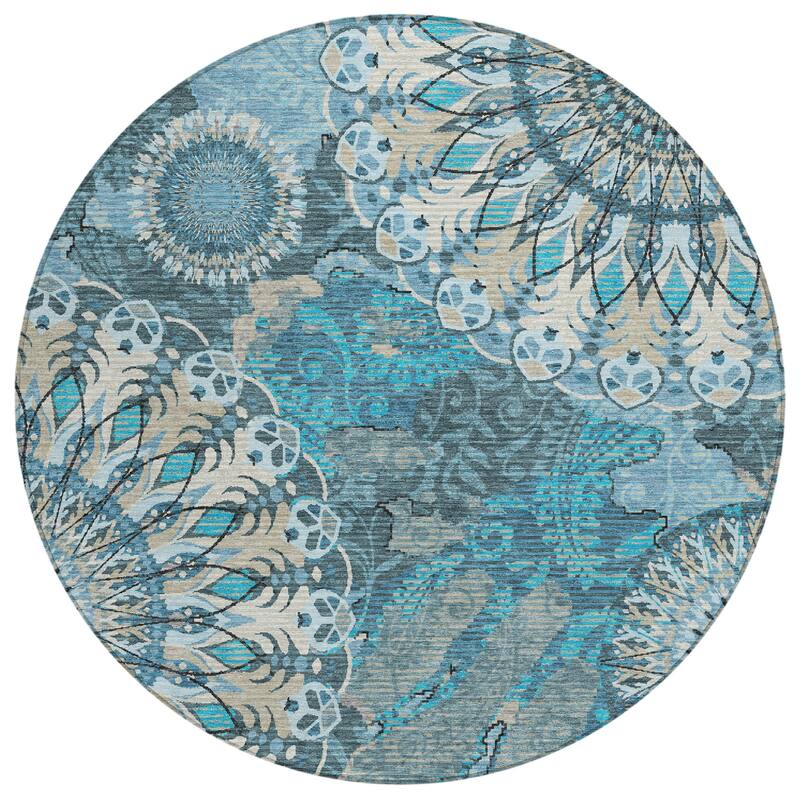 Machine Washable Indoor/ Outdoor Traditional Pinwheel Chantille Rug