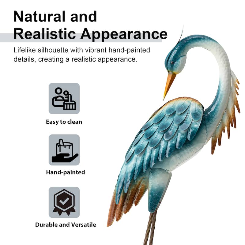 Glitzhome Metal Standing Crane Flamingo Garden Statue with Stakes Yard Art Sculpture Porch Decor