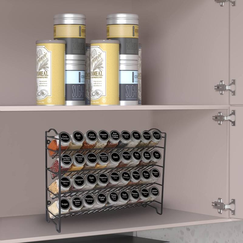 Spice Rack Organizer with 36 Empty Square Spice Jars, 396 Spice Labels with Chalk Marker and Funnel Complete Set