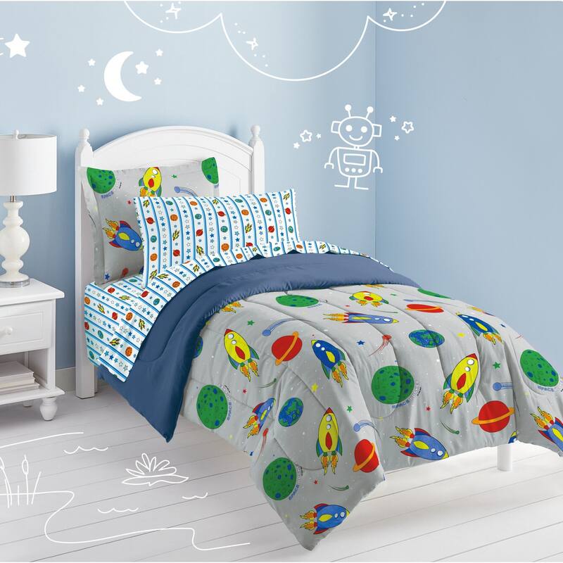 Dream Factory Space Rocket Twin 5-piece Bed in a Bag with Sheet Set