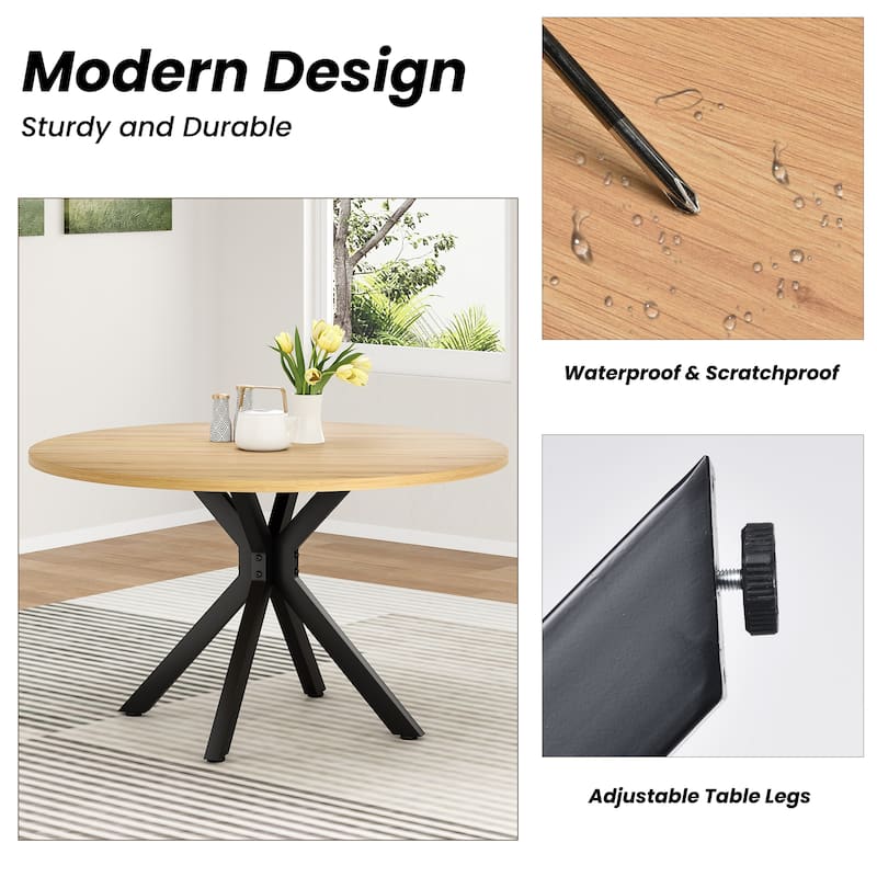 Wood Coffee Table Cocktail Table, Round Dining Table for 4-6 People, Modern Kitchen Table with Sturdy Base - Natural