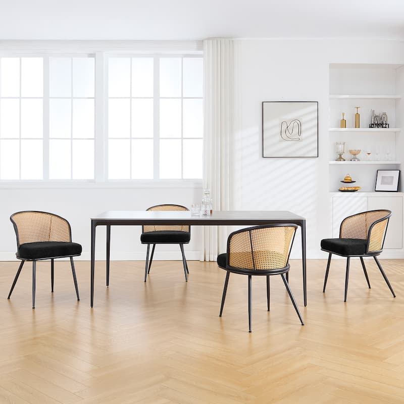 Upholstered Rattan Dining Chairs with Metal Legs Set of 2/4 - 29.92"H x 20.5"W x 23.03"D