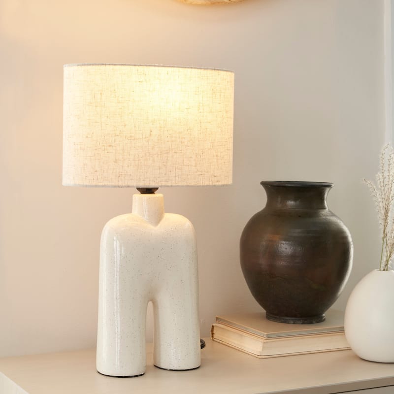 Nourison 17" Off-White Speckled Textured Ceramic Table Lamp