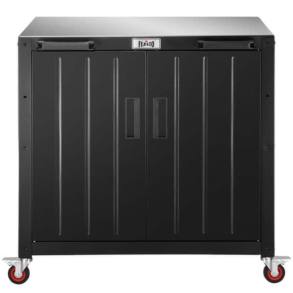 FEASTO 35-Inch Outdoor Grill Cart with Storage Cabinet and Stainless Steel Top, Modular Kitchen Island for Outdoor Cooking