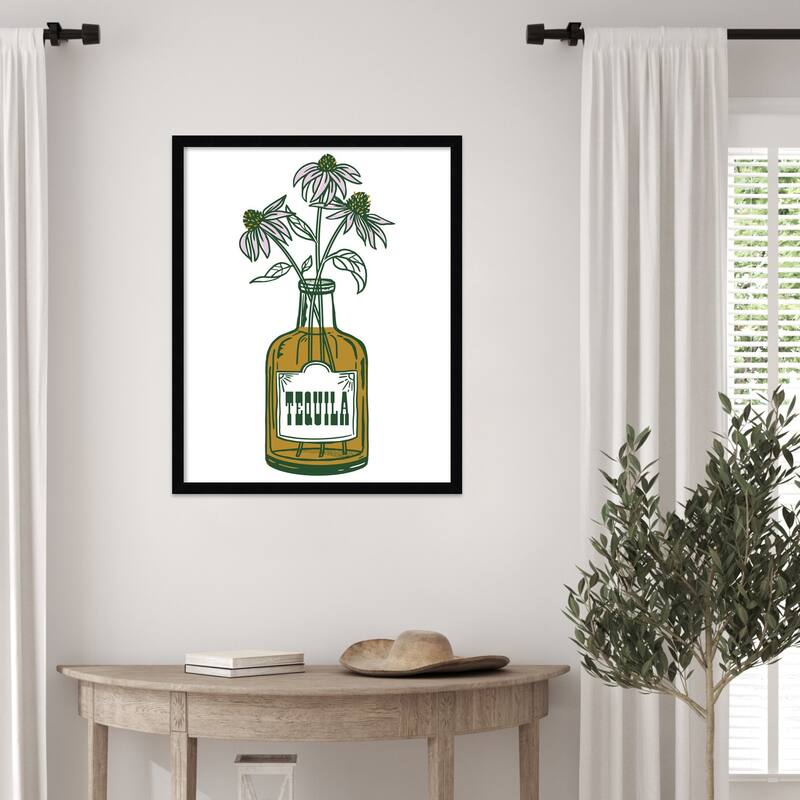 Tequila Potted Florals by The Whiskey Ginger Wood Framed Wall Art Print