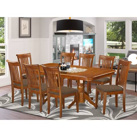 9 Pc Dining Room Set - a Kitchen Table and 8 Chairs for Dining - Saddle Brown Finish(Seat's Type Options)
