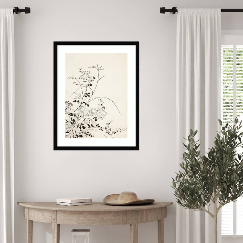 Autumn Flowers and Grasses (1762) by Miyazaki Yuzen Wood Framed Wall Art Print