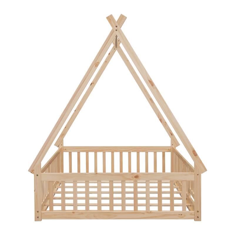 Full Tent-shaped Floor Bed, with Guardrails, Slats, Door