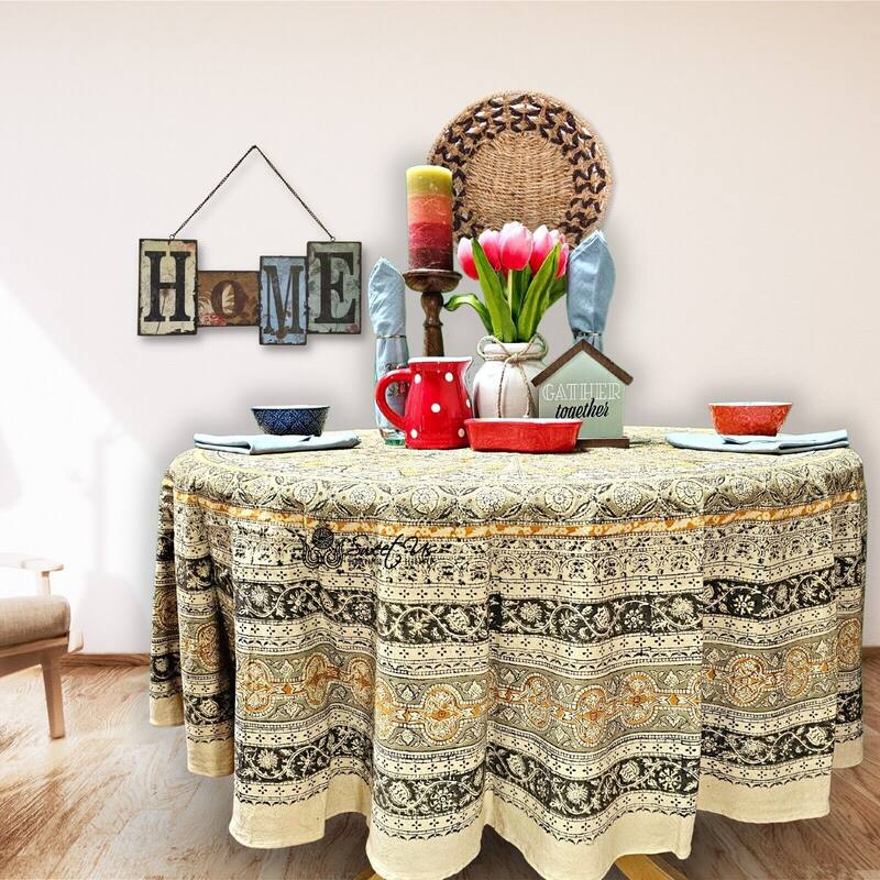 Lush Floral Block Print Vegetable Dye Cotton Table Linen Collection