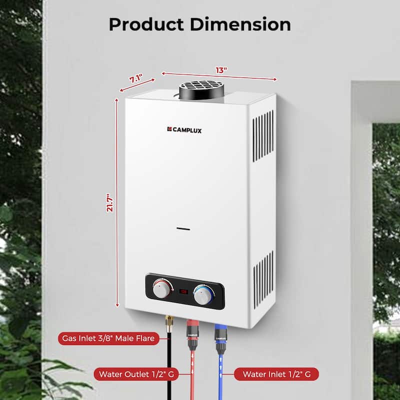 CAMPLUX 2.64 GPM 68,000 BTU Outdoor Portable Propane Tankless Water Heater, White