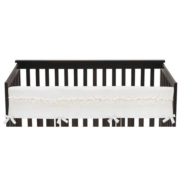 Solid Color Off White Farmhouse Chic Unisex Minimalist Fringe Macrame Cotton Sweet Jojo Designs Ivory Gender Neutral Boho Bohemian Girl Boy Front Crib Rail Guard Baby Teething Cover Protector Wrap