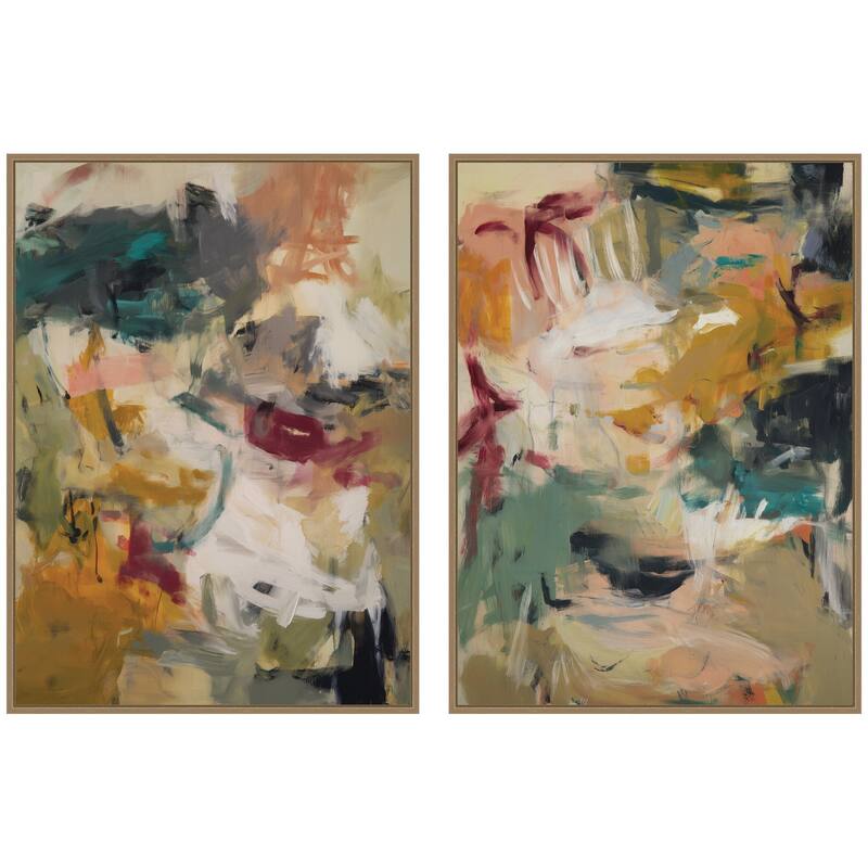 Kate and Laurel Painted Storm No. 1 & No. 2 2 Piece Framed Canvas Wall Art Set by Amy Lighthall - 2 Piece Set 28x38 - Gold