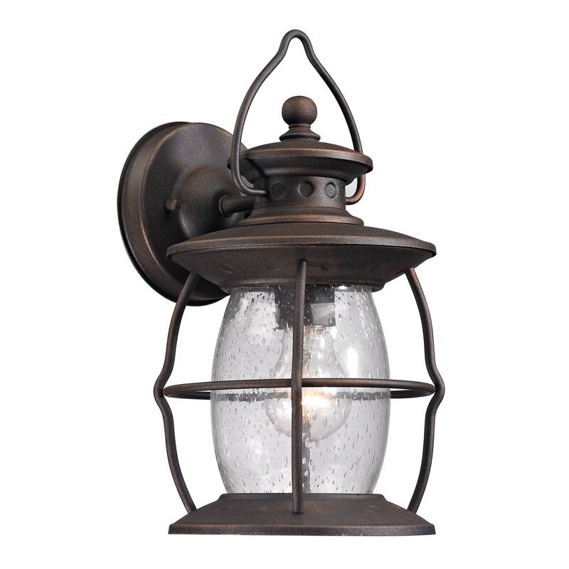 Village Lantern 1-Light Weathered Charcoal Outdoor Sconce - 13 inch Tall - Weathered Bronze
