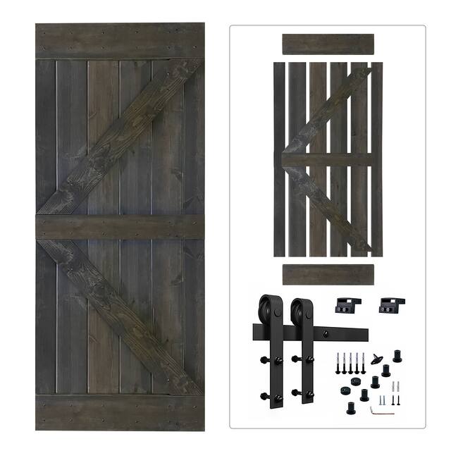 K2 Series Paneled Wood Sliding Barn Door with Installation Hardware - 42" - Espresso
