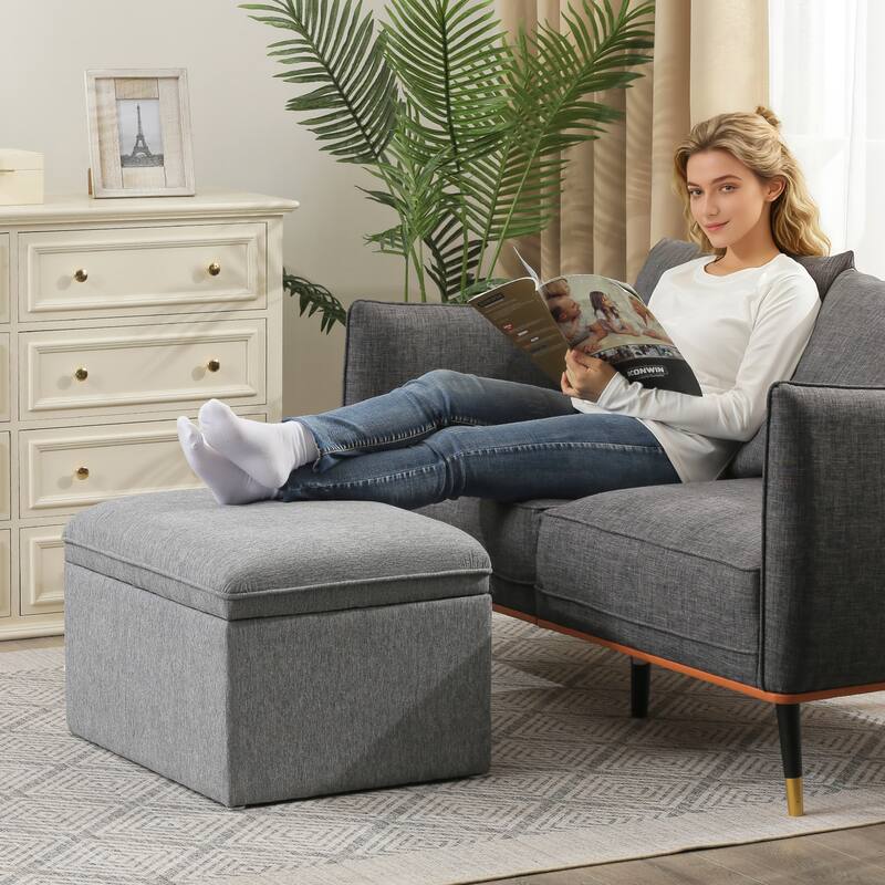 Adeco 24" Linen Storage Ottoman Bench