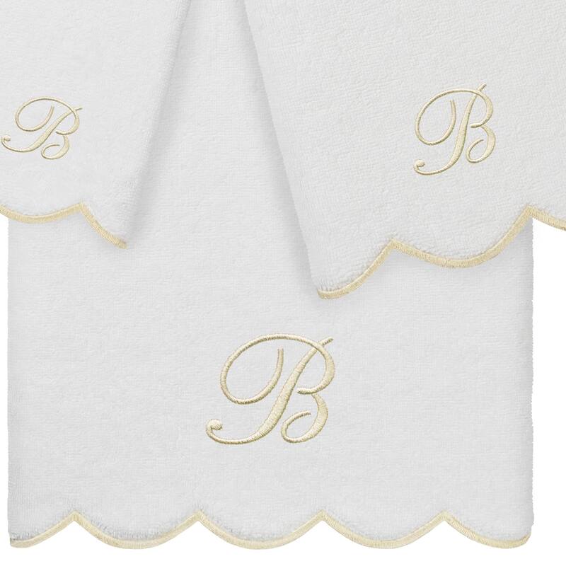 Authentic Hotel and Spa 100% Turkish Cotton Beige ADORNIA Scallop Personalized 3 Piece Towel Set - 3 Piece Set