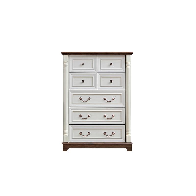 7 Drawer Dresser Chest for Bedroom with Wooden Base and Riser Trim