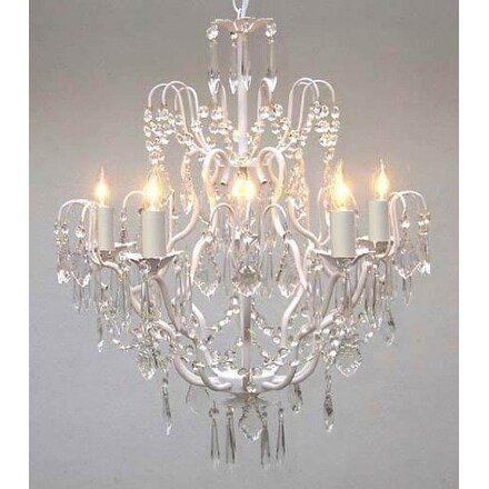 White Wrought Iron Crystal Chandelier Lighting H27 x W21