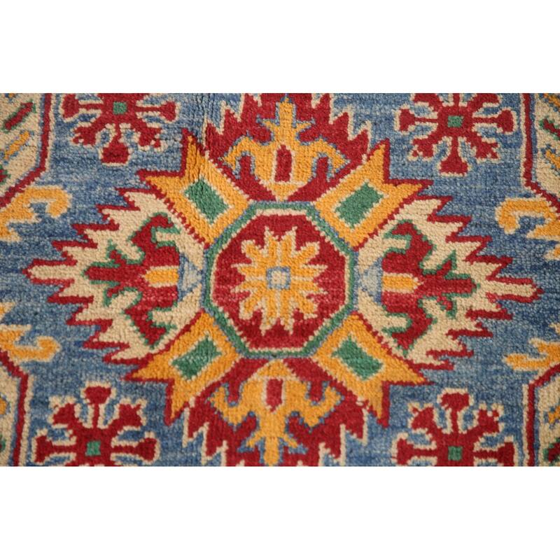 Geometric Blue Kazak Oriental Area Rug Handmade Wool Carpet - 9'11" x 12'8"