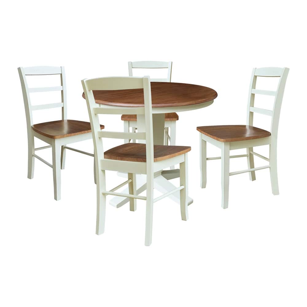 36 in Round Extension Dining Table with 12 in Leaf and Dining Chairs