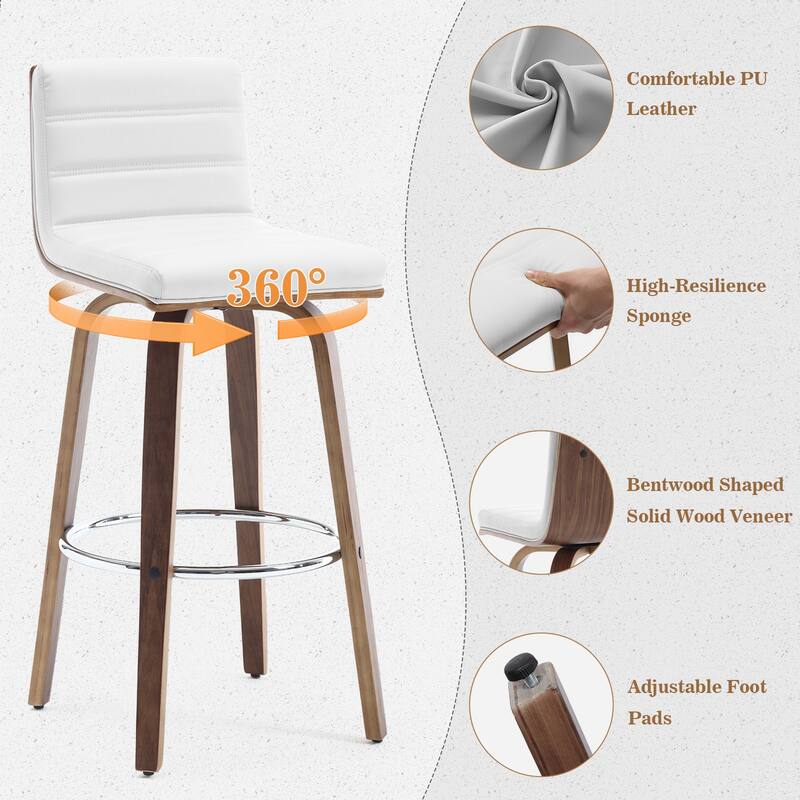Faux Leather & Wood Swivel Bar Stools/ Counter Stool Set of 2