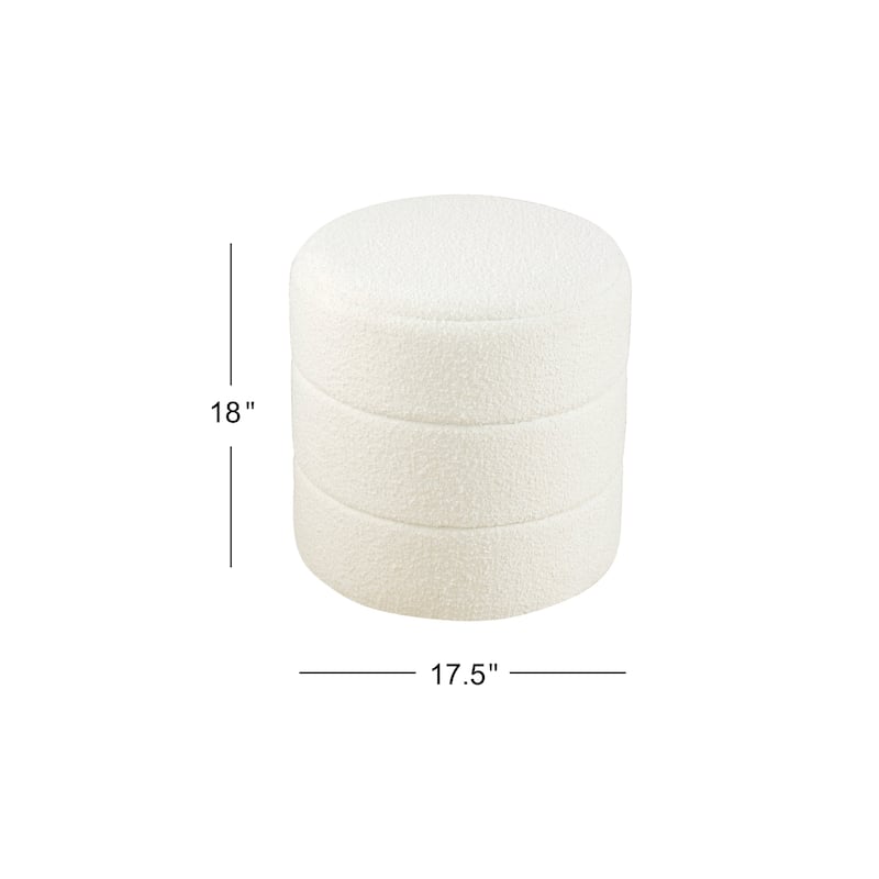 Sem Round Accent Ottoman, Cream White Chanel Stitched Boucle 18 Inch