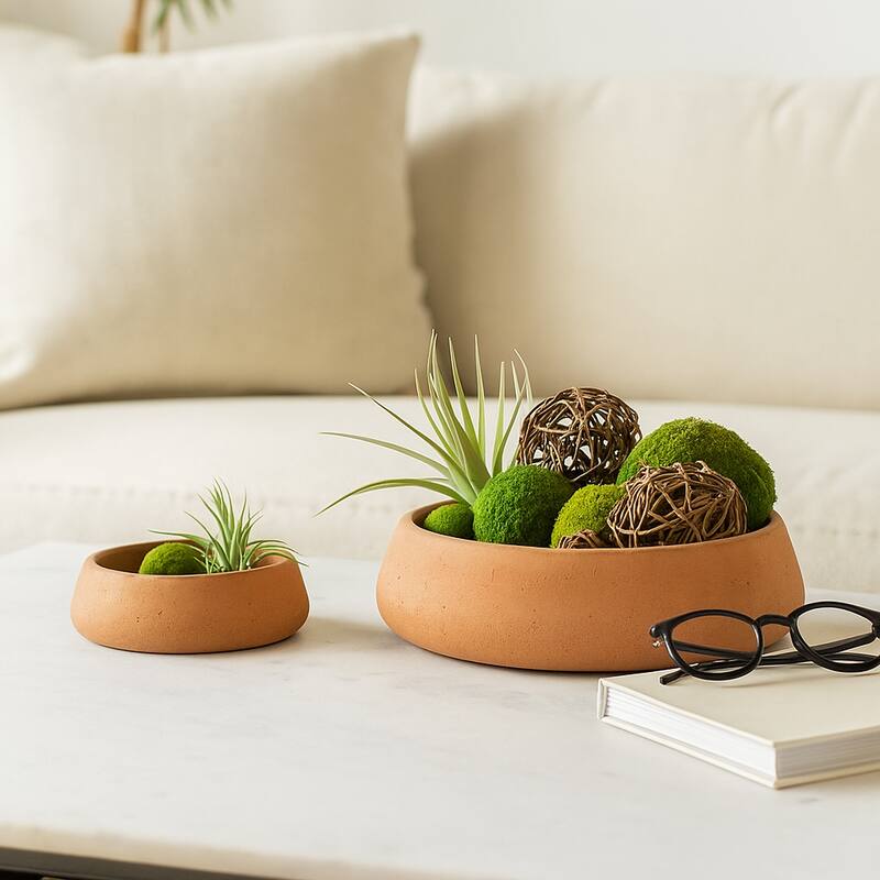 Decorative Round Crackle Terracotta Bowl - Set of 2 - 14", 10" - 14.0"