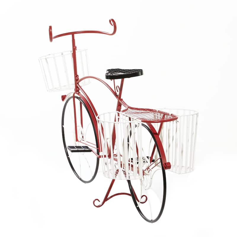 Metal Bike Indoor Outdoor Plantstand with Basket and Saddle Bag Planters - Red - Roche River Decor