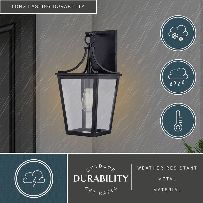 VAXCEL Cottage Grove 1-Light Matte Black Outdoor Wall Sconce made of Durable Metal, Clear Glass Shade, LED Compatible