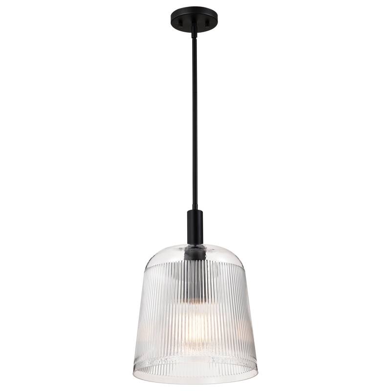 Grayson Large Pendant Matte Black Finish Clear Ribbed Glass - Matte Black