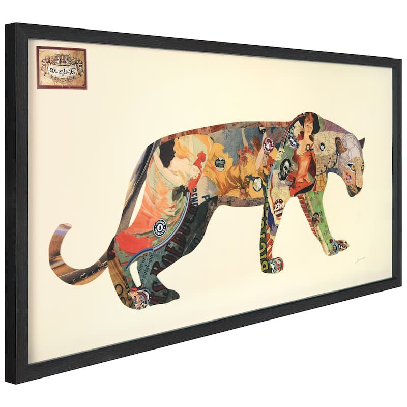 "The Jaguar" Dimensional Collage Framed Graphic Art Under Glass Wall Art