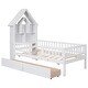 preview thumbnail 16 of 16, Pine Wood Twin Bed with House-Shaped Headboard, Fence Guardrails, and Drawers