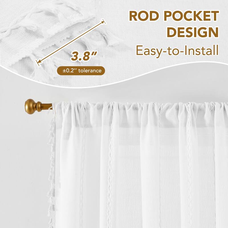 Deconovo Boho Sheer Curtain with Tassels & Embroidery 1 Panel