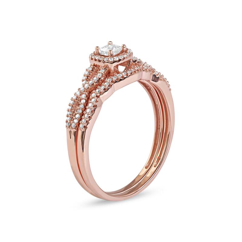 3/8ct TDW Diamond Twisted Halo Bridal Set in 10K Gold for Women