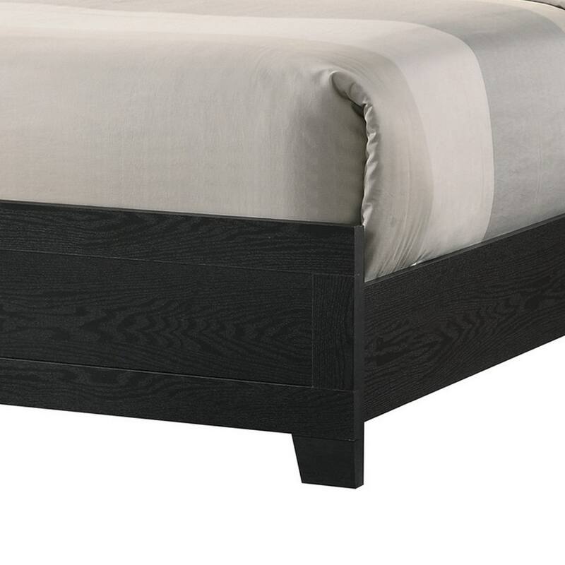 Yoh Queen Size Bed, Wood, Headboard with Lights and Shelves, Black