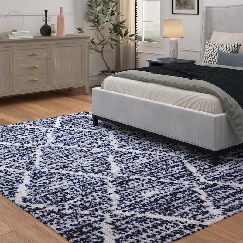 Dani Royal Blue and White Polyester Area Rug - 9' x 12'
