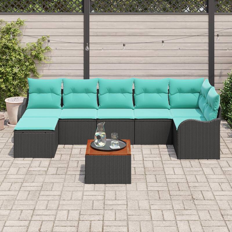 vidaXL 8 Garden Sofa Set with Cushions Black Poly Rattan - 113.2 x 48.2 x 27.2