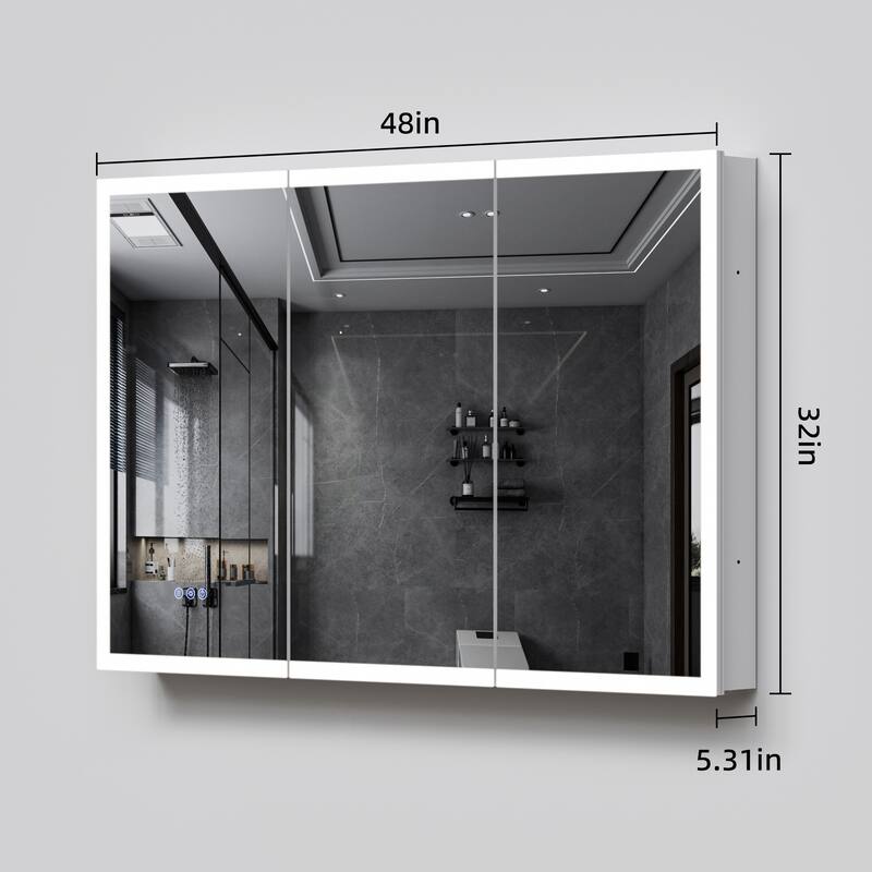 GDFStudio Elowen Aluminum Glass LED Medicine Cabinet with Anti-Fog Storage