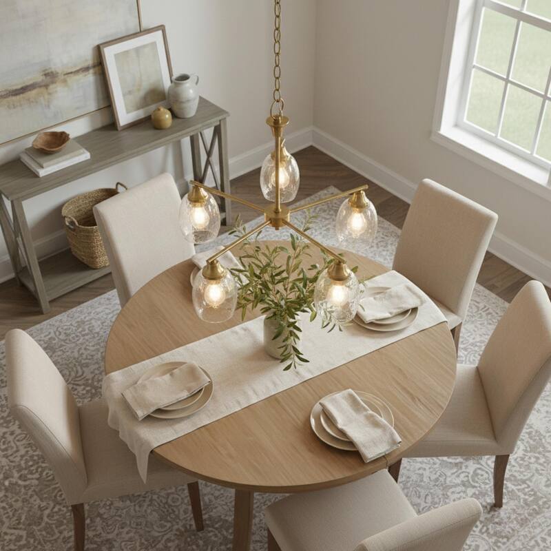 Emar Gold Brass 5-Light Chandelier with Clear Water Glass Shades