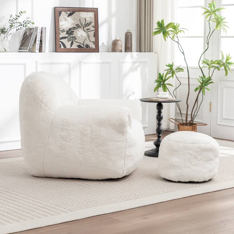 Faux Fur Bean Bag Chair with Back Support & Footstool - Comfy Floor Sofa for Adults & Kids, Living Room, Bedroom (2 Options)
