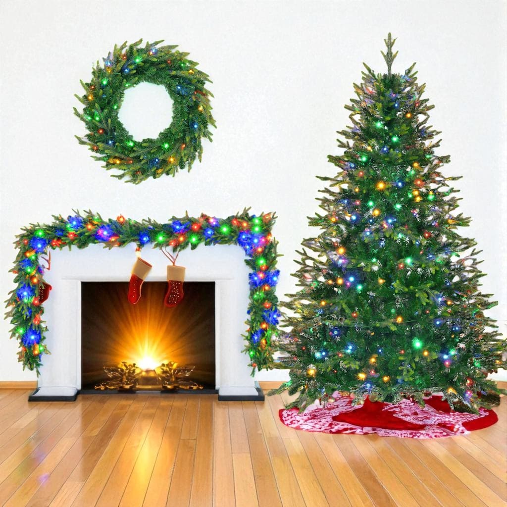 6ft Pre-Lit Aspen Fir Christmas Tree Set with Garland and Wreath, 300 LED Lights and 861 PE Tips