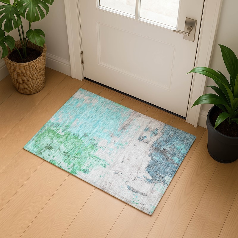 Premium Washable Super Soft Abstract Watercolor Mayfield Rug - Teal - 1'8" x 2'6"