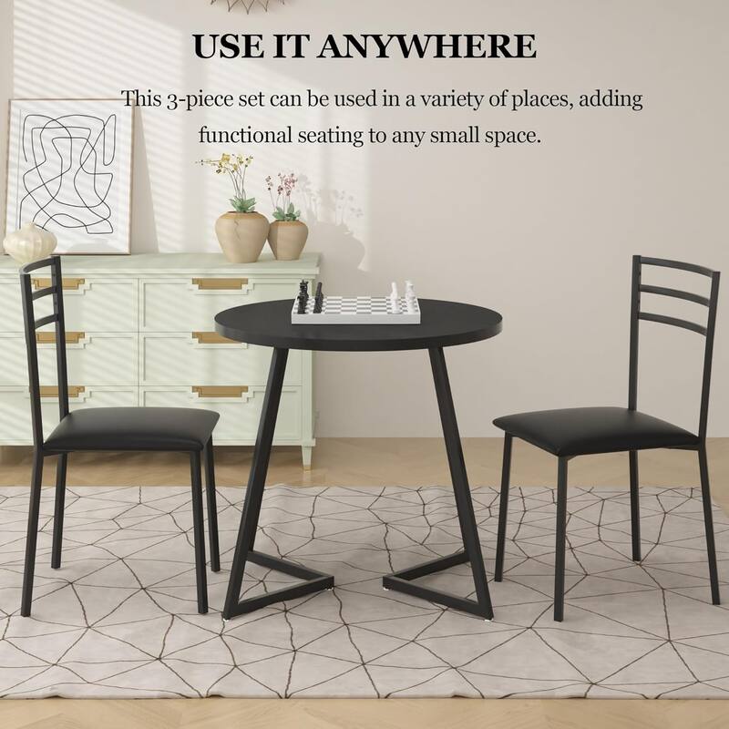 VECELO Round Dining Table, Metal Frame Dining Chairs, Modern Dining Table and Chairs Set for 2-4 People, 3 Options