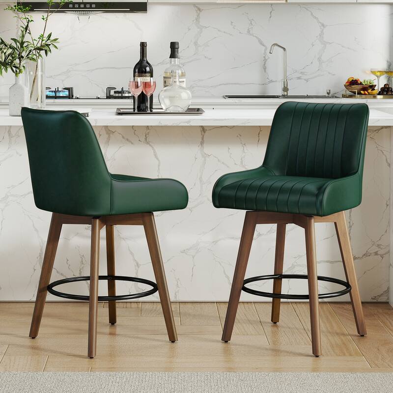26" Upholstered Counter Height Swivel Bar Stool with Solid Wood Legs - 38.8"H x 20.5"W x 21.7"D