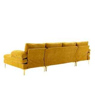 U-shape Sectional Sofa, Double Extra Wide Chaise Lounge Couch Chenille Padded 4 Seater Pillow Top Arms Sofa with Iron Feet