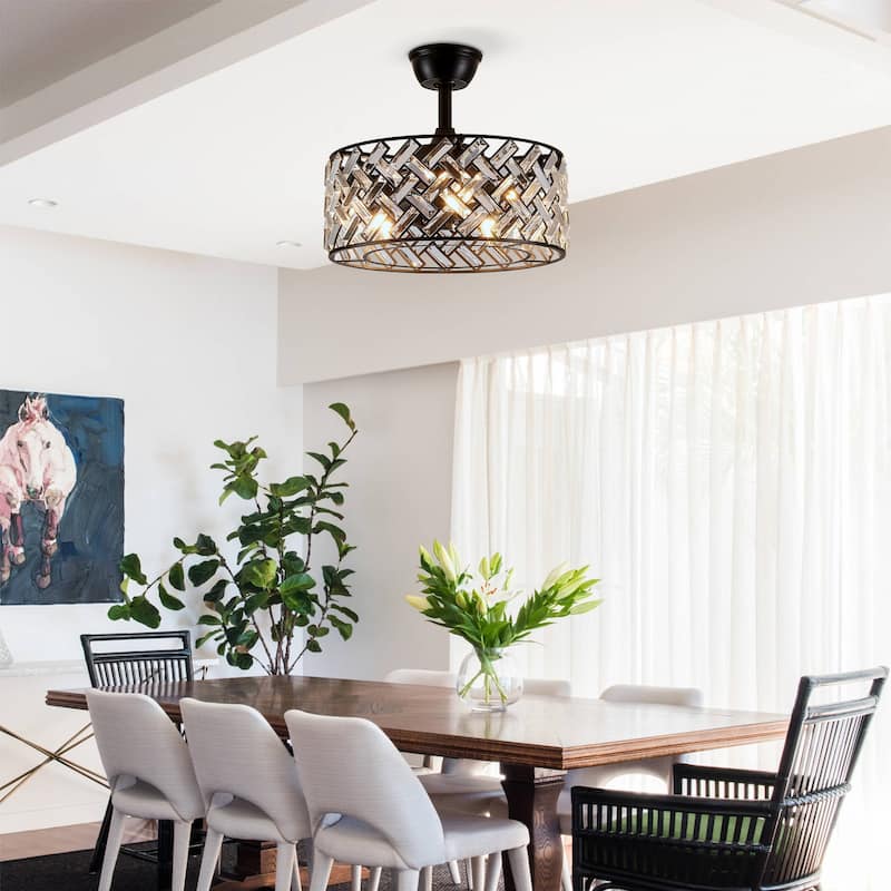 18" Crystal Cage Ceiling Fan With Remote Control ,Quiet Motor Fan Light,Indoor Crystal Chandelier Ceiling Fan