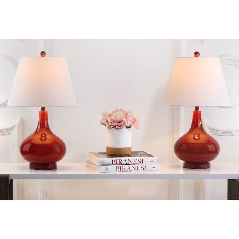 SAFAVIEH Lighting Shanda 24-inch Gourd Glass White Table Lamp (Set of 2) - 14"x14"x24" - 14Wx14Dx24H