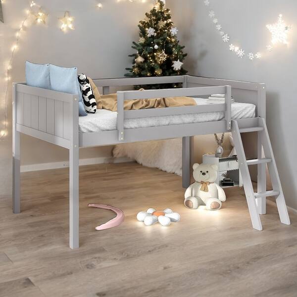 slide 2 of 28, Twin Size Wood Low Loft Bed With Convertible Ladder for Home