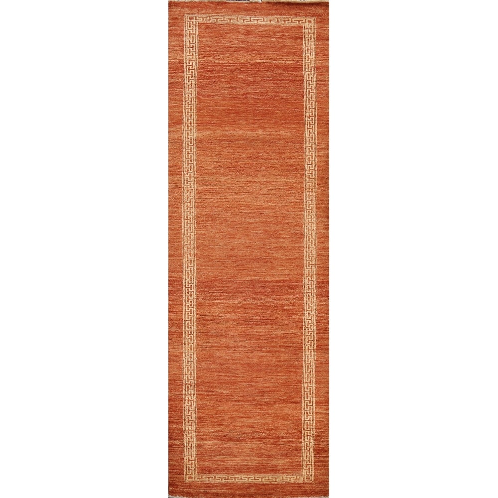 Modern Bordered Gabbeh Kashkoli Oriental Runner Rug Wool Hand-knotted - 2'10" x 9'0"