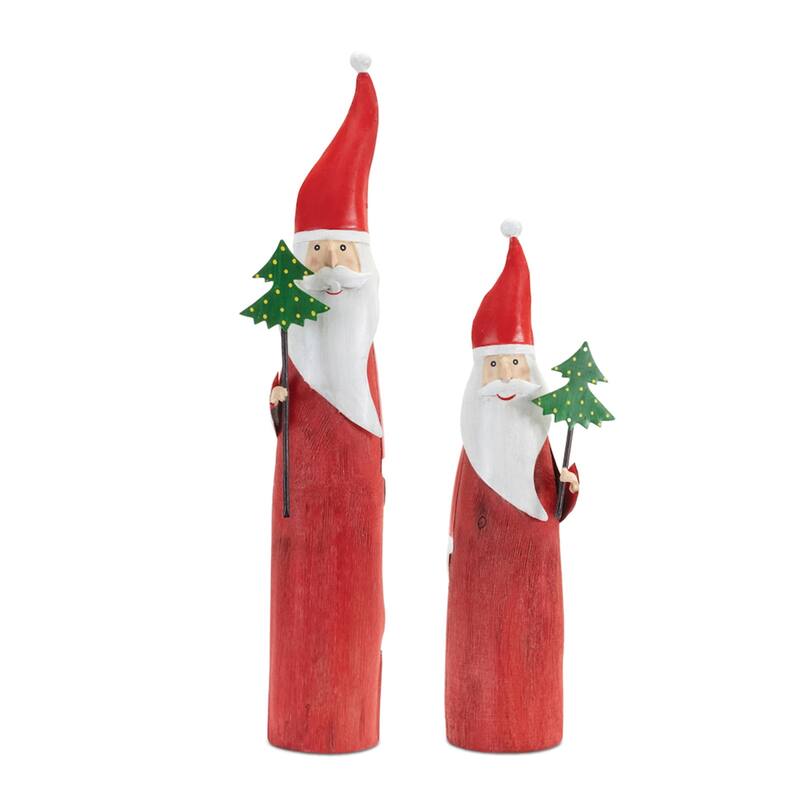 Wooden Santa Christmas Figures - 18" - Set of 2